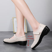 Women's Breathable Wedge Sandals White Perforated Mary Jane Comfort Shoes