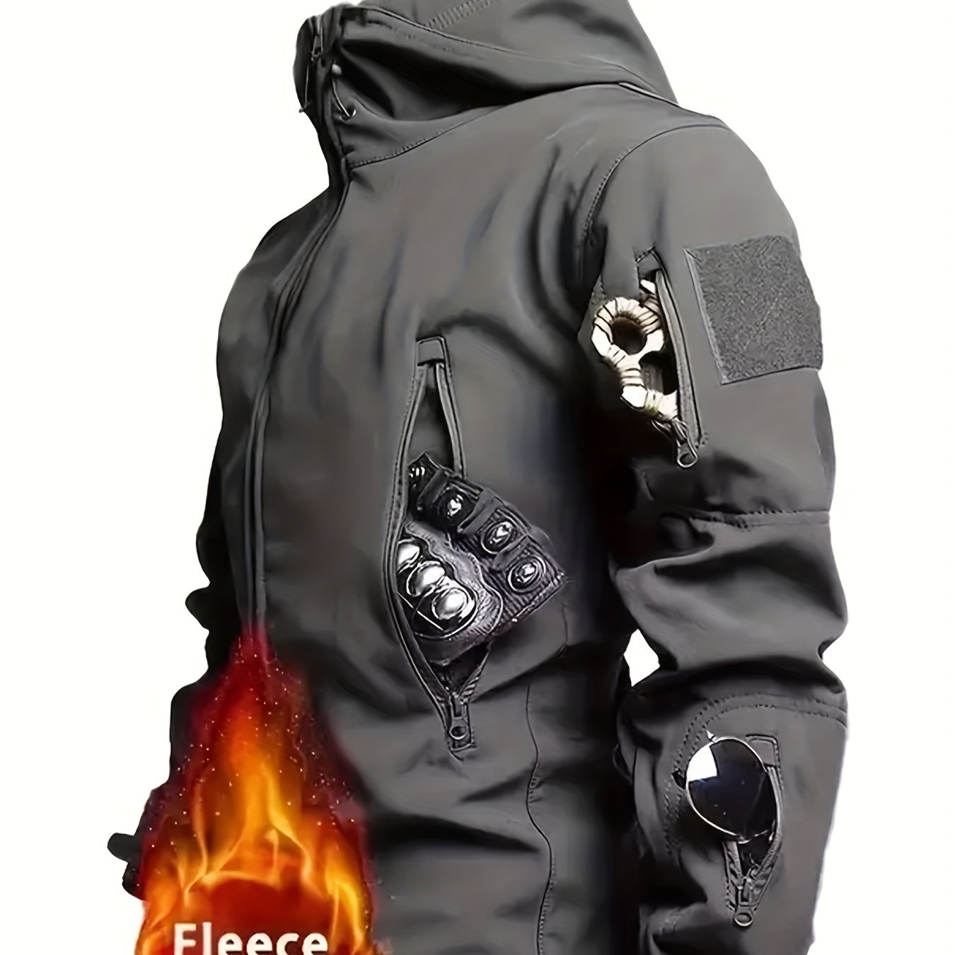 Men's Soft Shell Hooded Jacket Outdoor Waterproof Zipper Polyester Blend