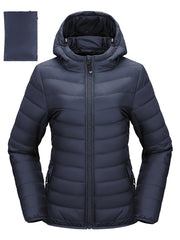Women's Packable Quilted Puffer Jacket with Hood Waterproof Insulated Teal Blue