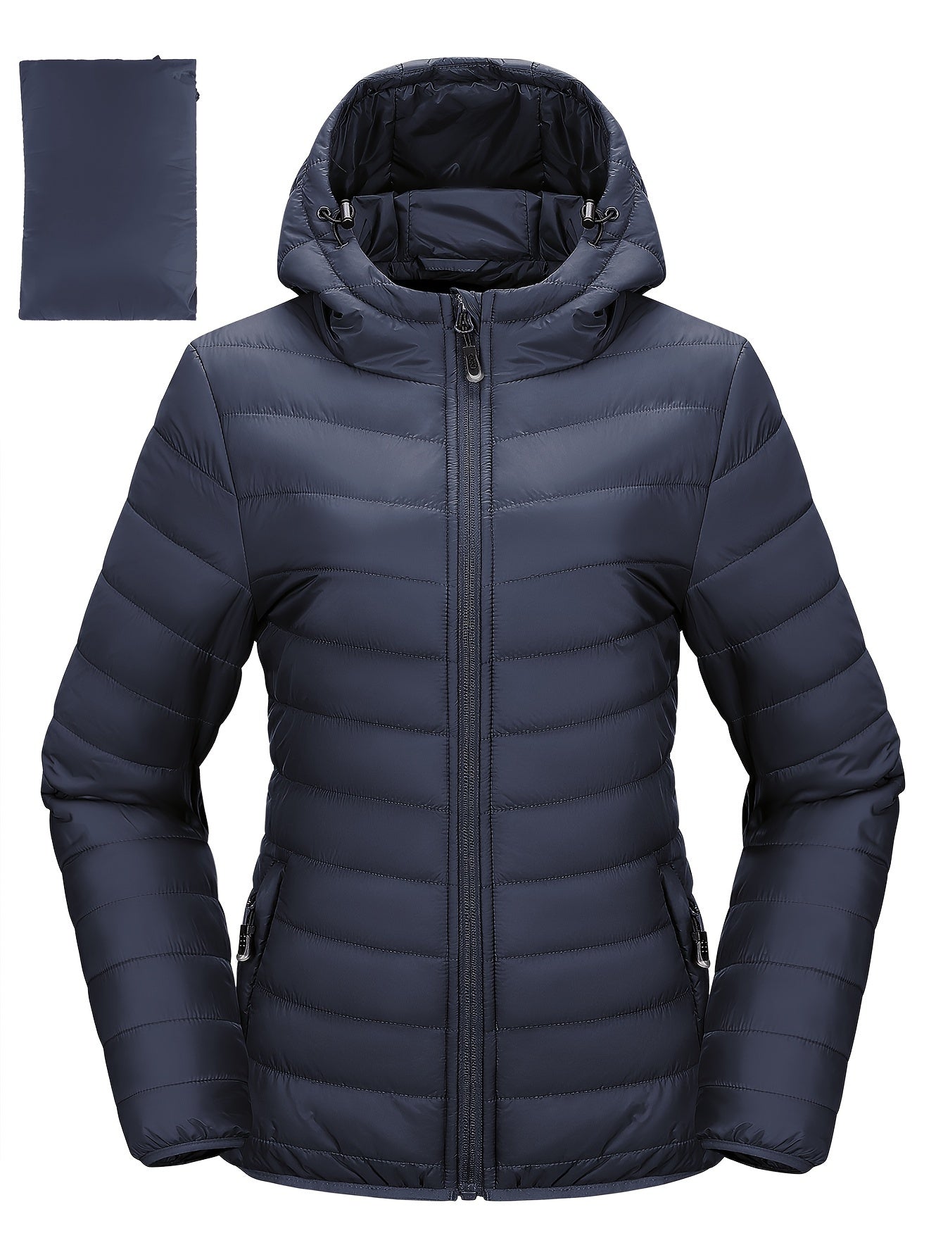 Women's Packable Quilted Puffer Jacket with Hood Waterproof Insulated Teal Blue