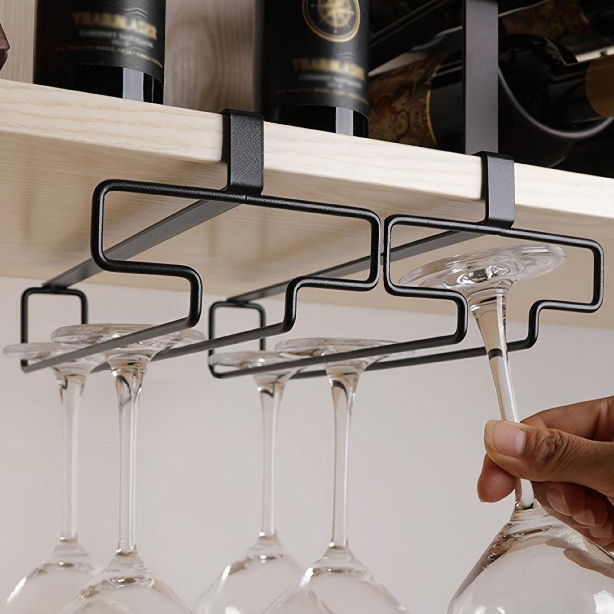 Metal Stemware Rack Hanging Storage Organizer for Glassware Under Cabinet