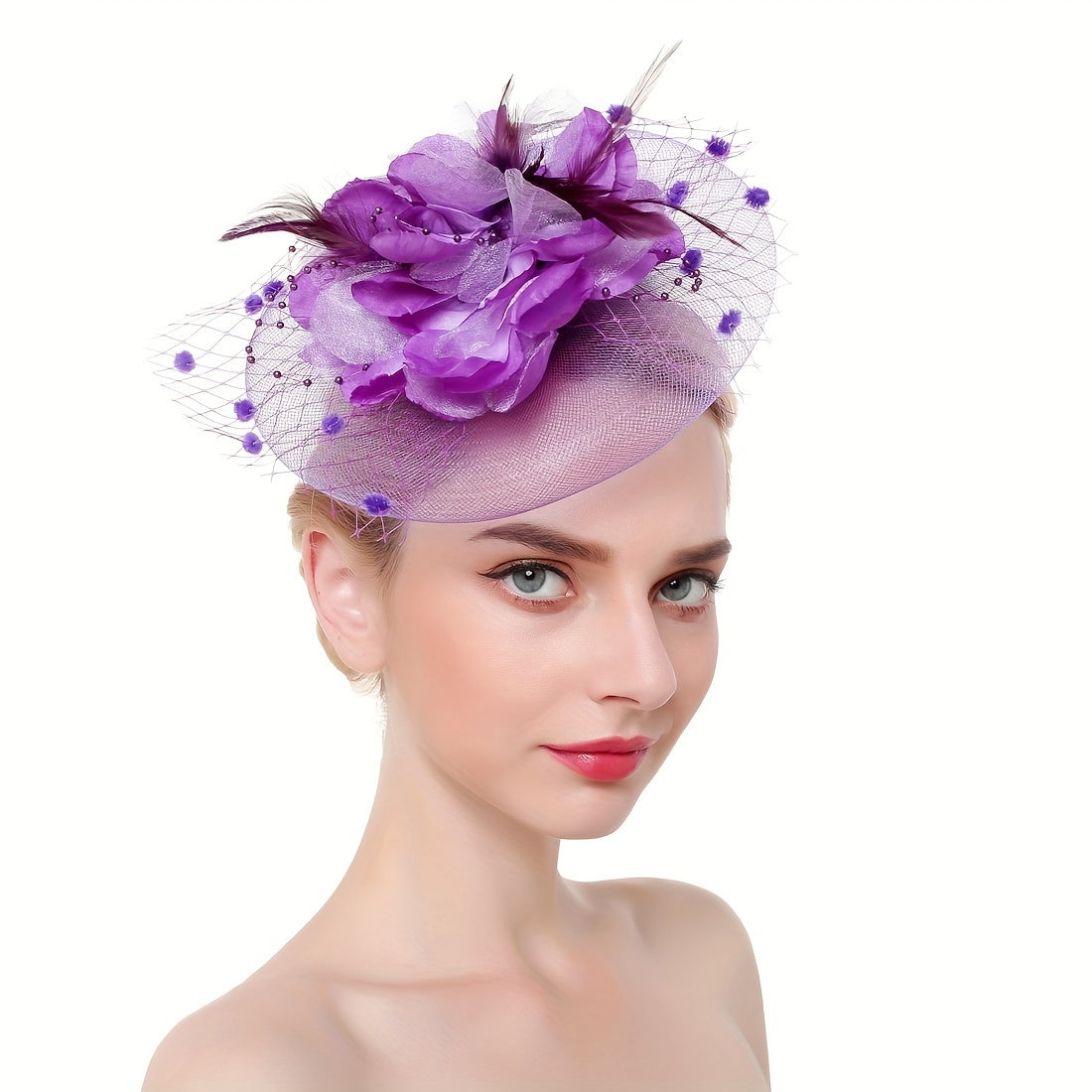 Women's Flower Shaped Fascinator Hat with Mesh for Tea Parties and Special Occasions