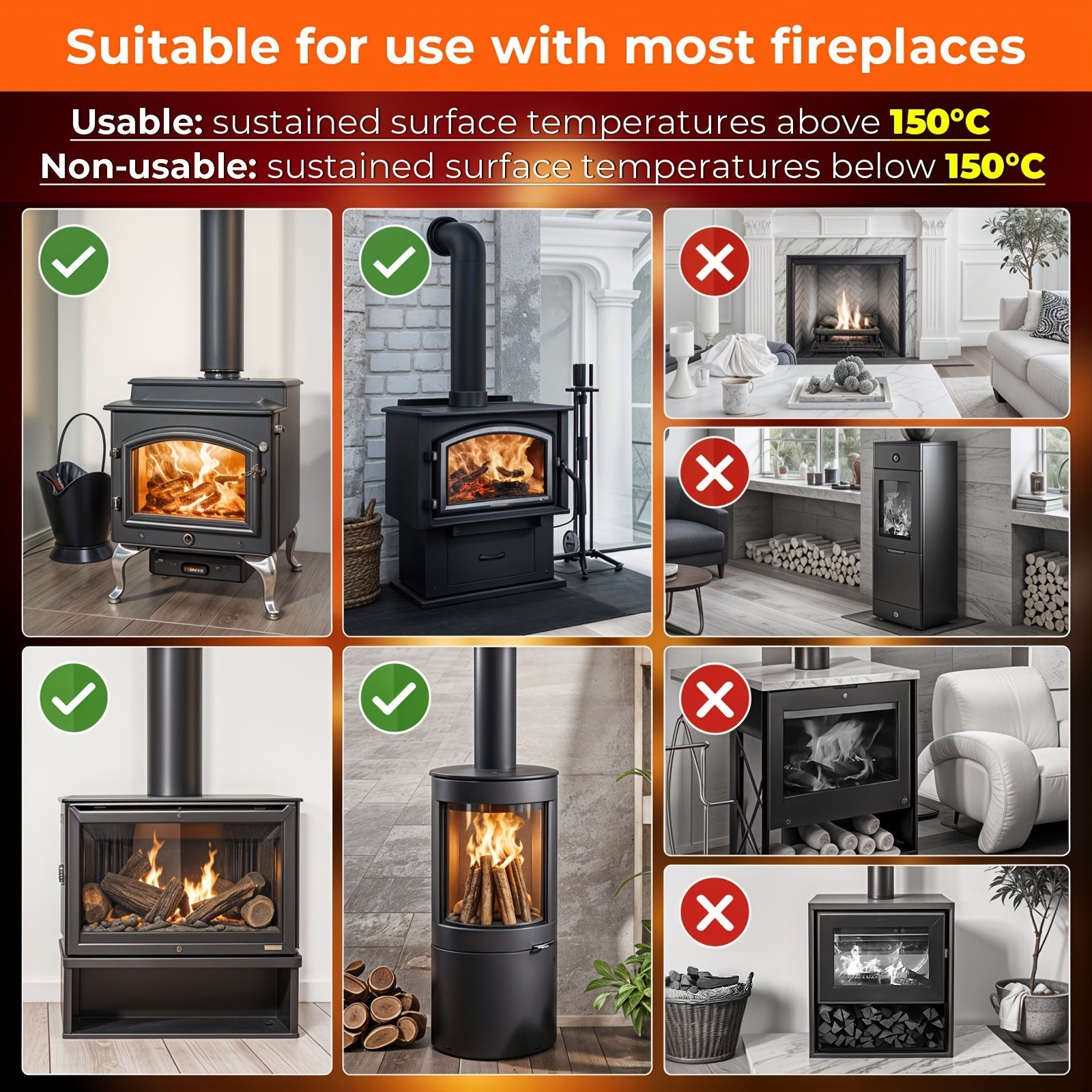 Double Sided Wood Burning Stove Fan with Quiet Motor and 4 Blades for Heat Distribution