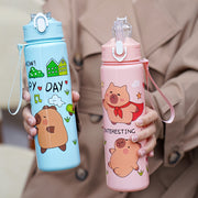 Cartoon Kapibara 26oz Water Bottle with Straw Leak-Proof PVC-Free for Outdoor Activities