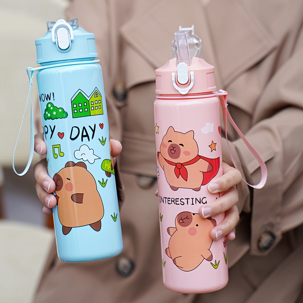 Cartoon Kapibara 26oz Water Bottle with Straw Leak-Proof PVC-Free for Outdoor Activities