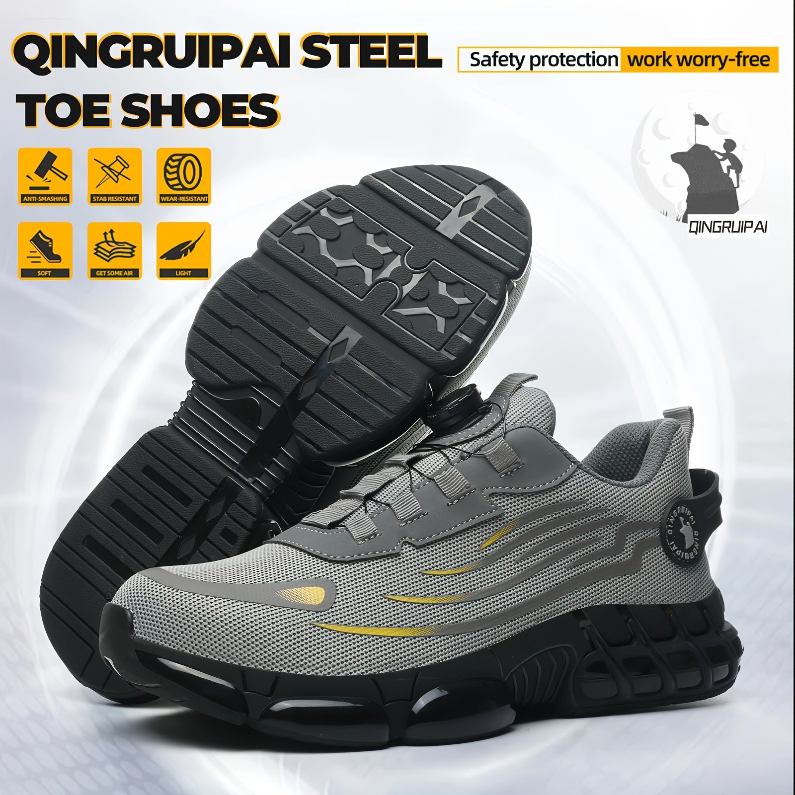 Men's Steel Toe Work Shoes Anti-Puncture Slip-Resistant Durable