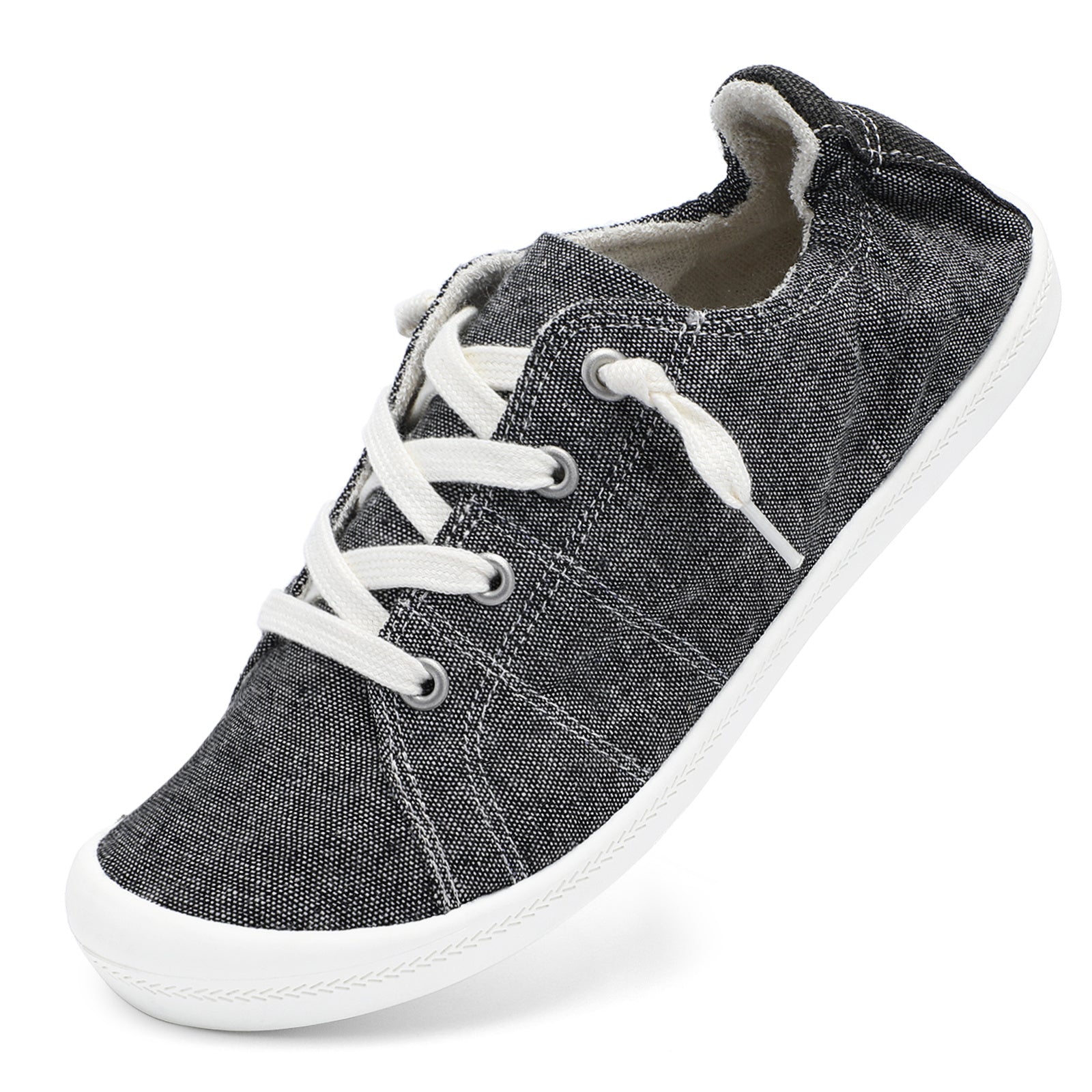 Women's Canvas Lace-Up Sneakers, Solid Color Casual Walking Shoes