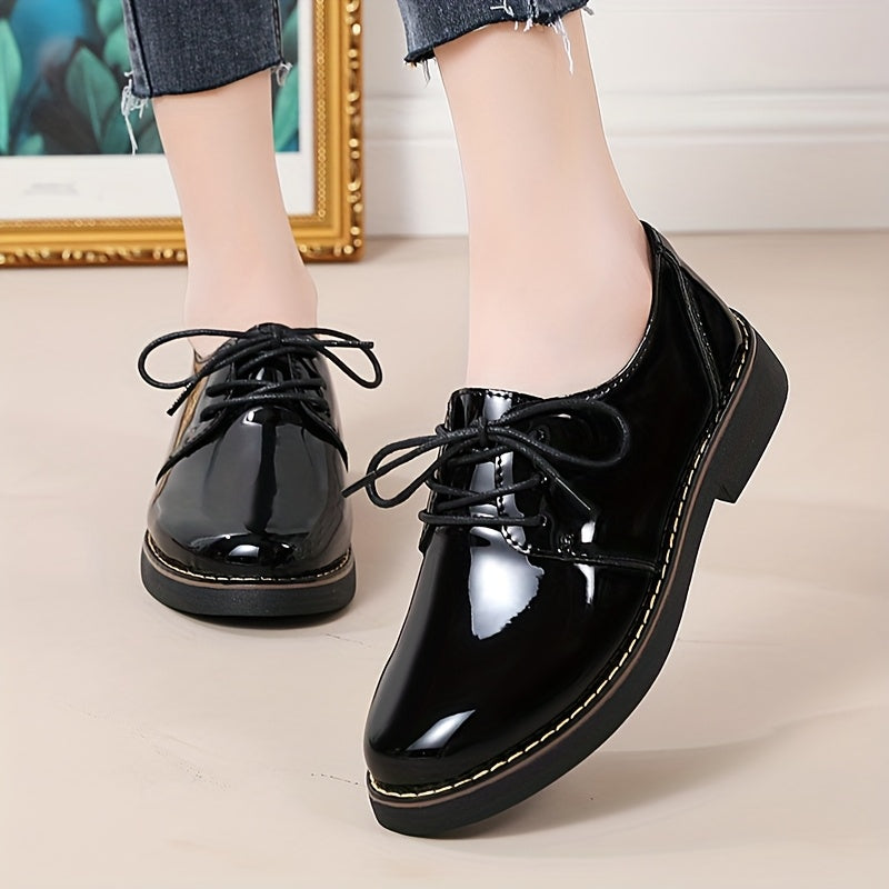 Women’s Black Synthetic Oxford Shoes, Lace-Up, All-Season, Comfortable