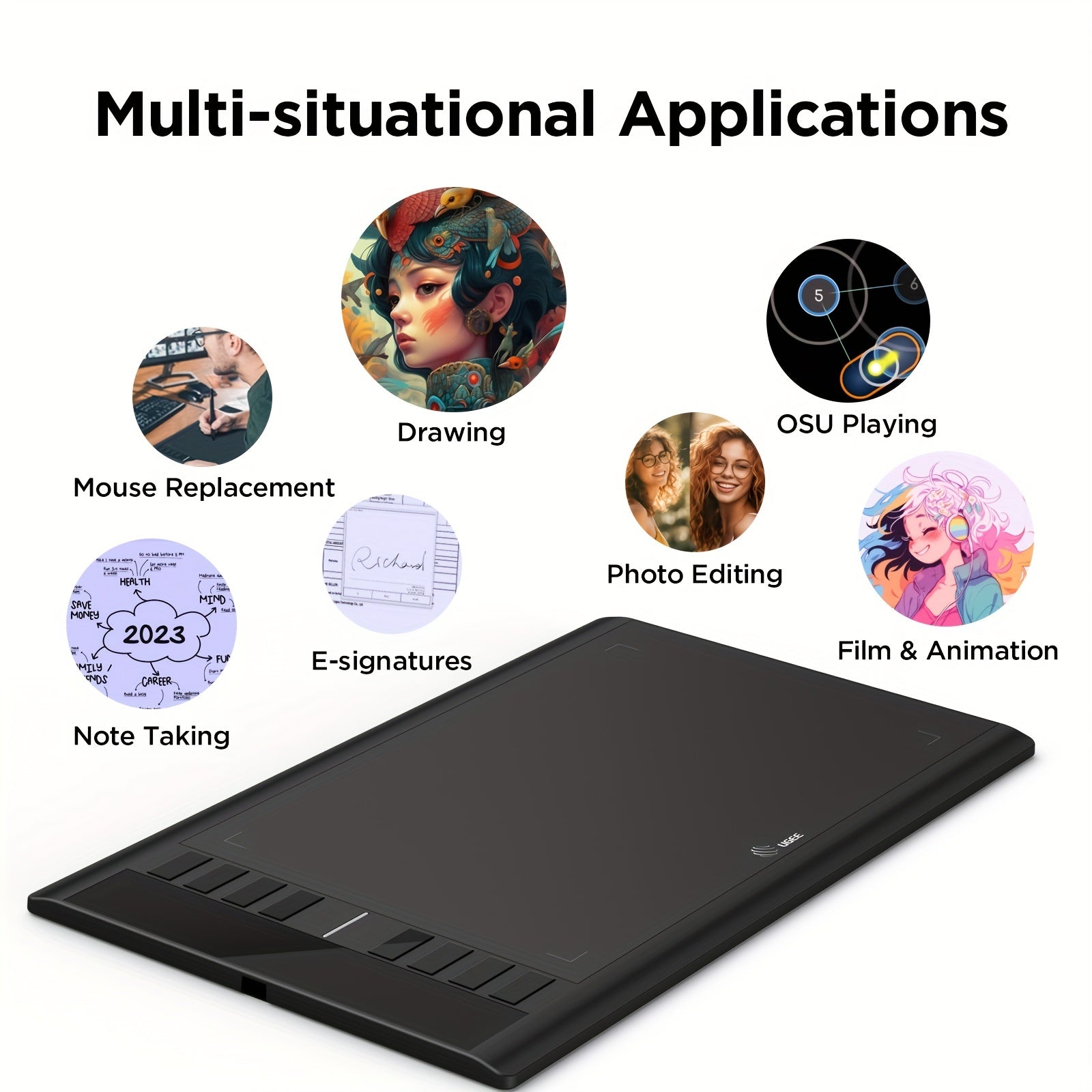 Графический планшет для рисования 25,4x15,2 см с 8 горячими клавишами и 8192 уровнями давления для Chromebook, Linux, Windows, Mac OS