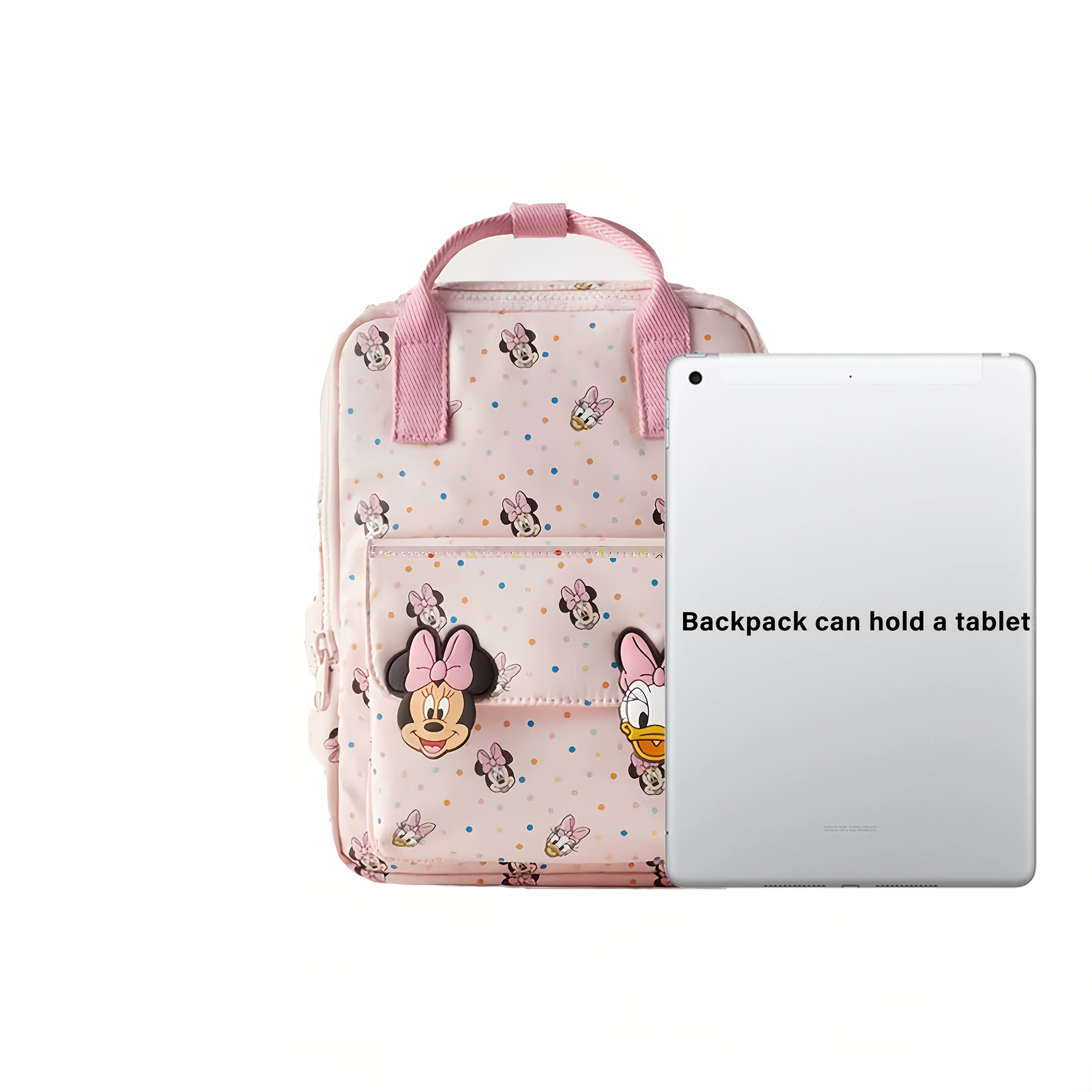 Women's Pink Minnie Daisy Printed Backpack Lightweight Polyester Canvas