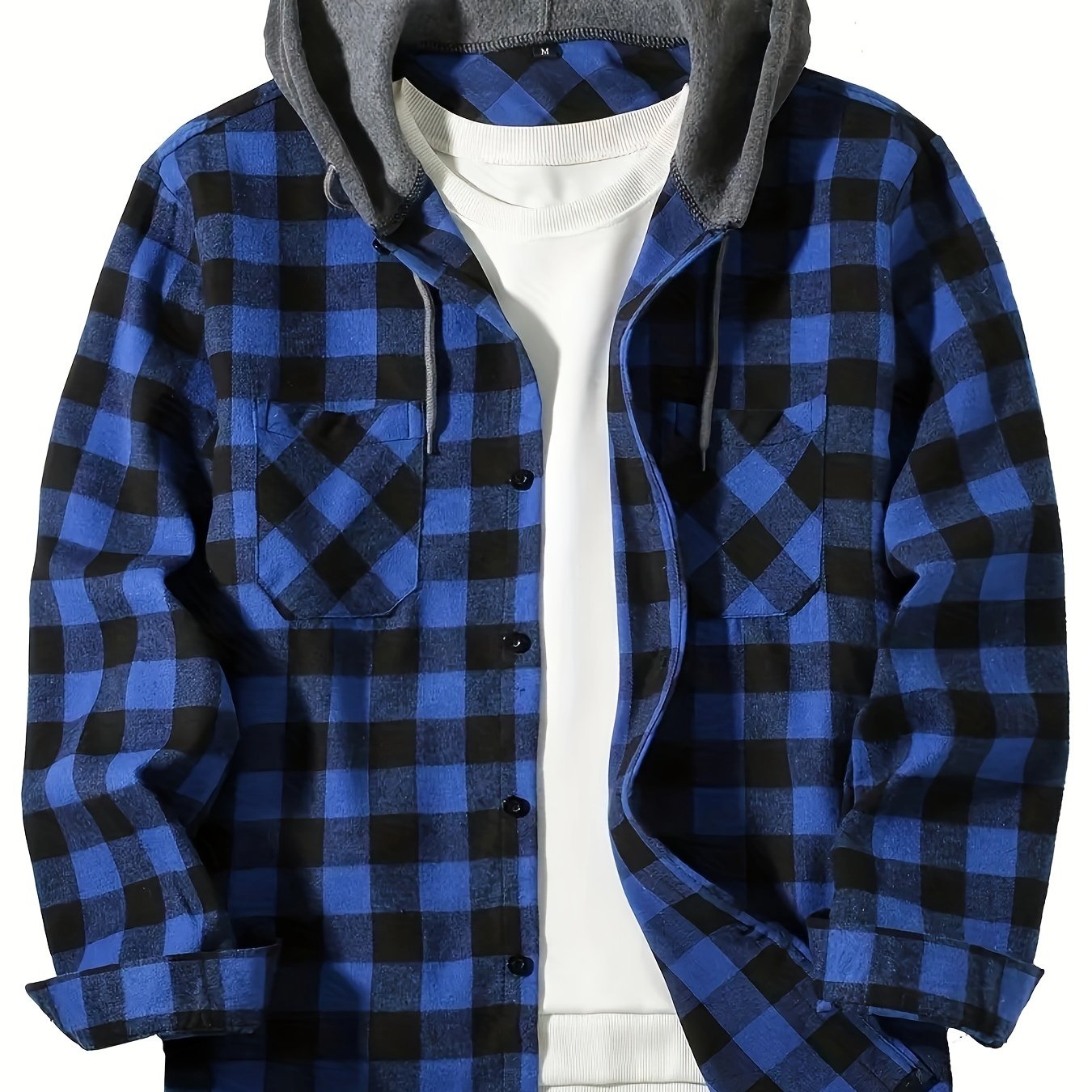 Men's Hooded Plaid Shirt Long Sleeve Casual Spring Fall Polyester Rayon