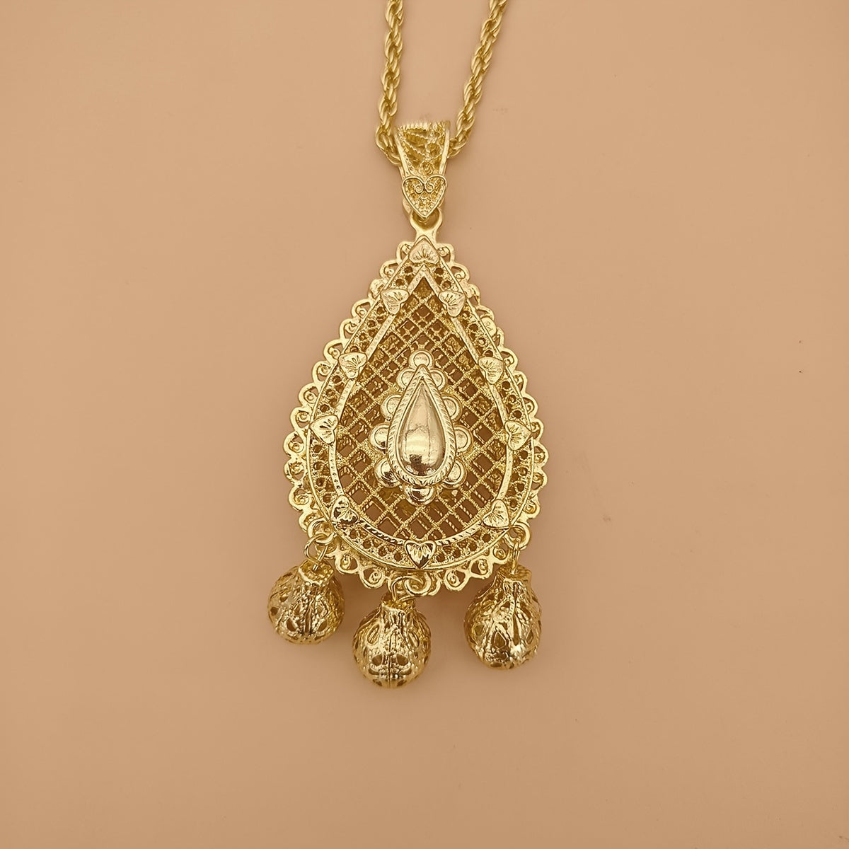 Women's Boho Chic Pendant Necklace Hollow Teardrop Metal Tassel Jewelry