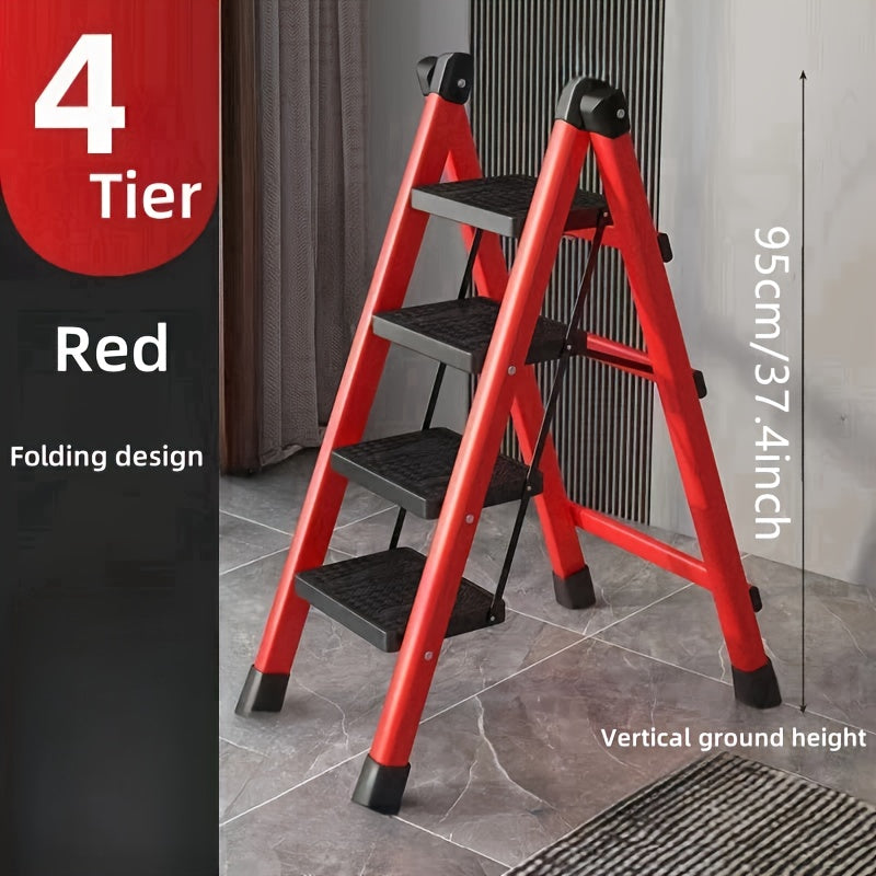 Red 4-Step Folding Ladder Stool with Wide Non-Slip Pedals Lightweight and Portable