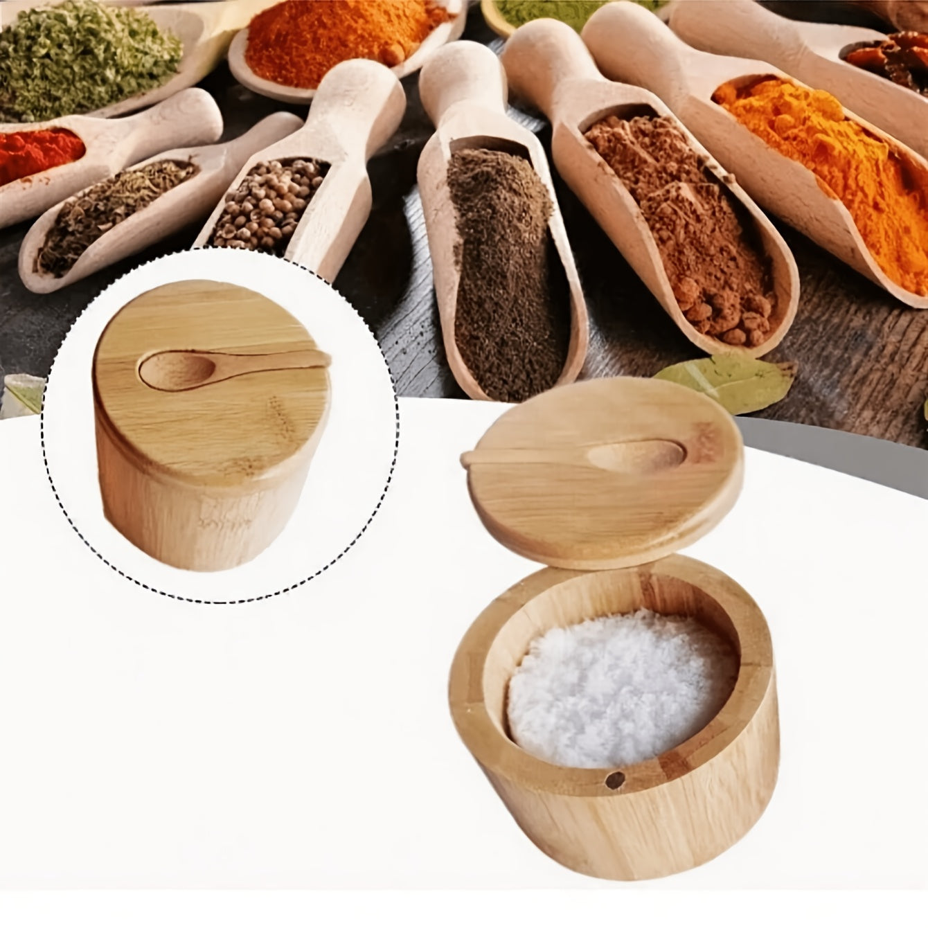 Wooden Spice Jar with Latch Lid and Spoon Microwave Safe Kitchen Storage Container for Coffee Beans Tea Grains Seasonings