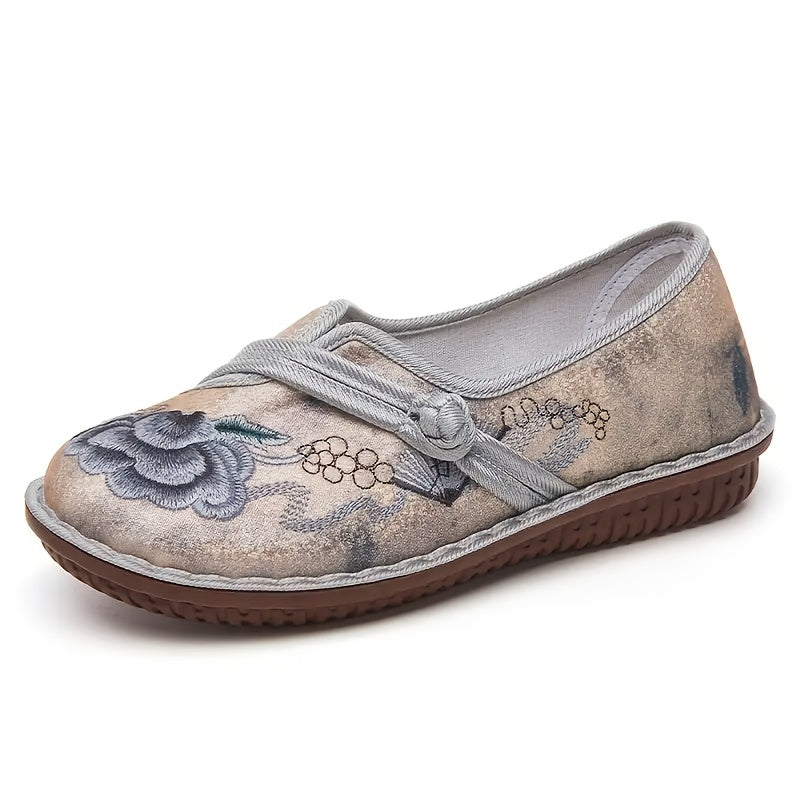 Women's Floral Embroidered Flats Casual Slip-On Shoes Breathable Linen