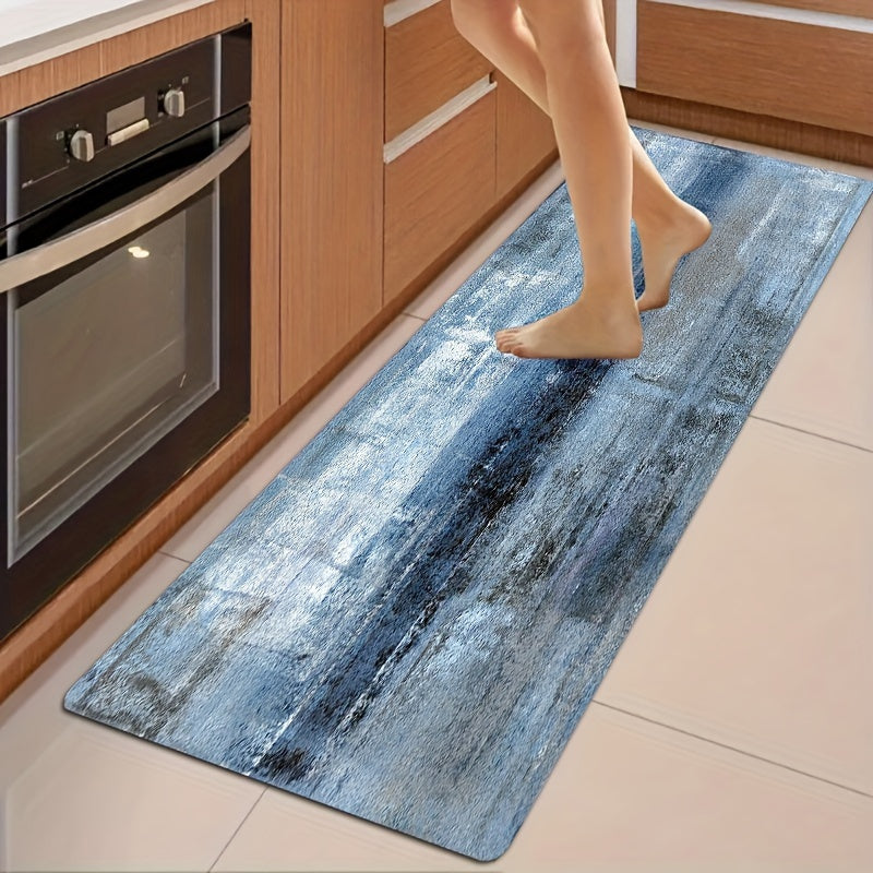 Denim Blue Tie-Dye Kitchen Mat 100% Polyester Durable Floor Rug for Modern Kitchens