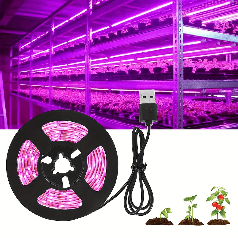 USB-Powered LED Grow Light Strip for Hydroponic and Greenhouse Plants Adjustable Length