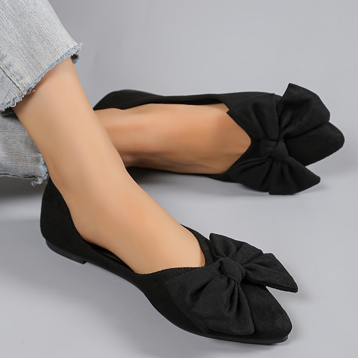 Women's All-Season Solid Color Bow Flat Shoes Comfortable Fabric Rubber Sole