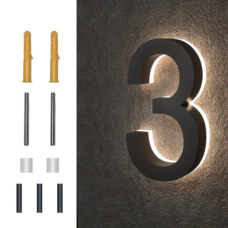 6-Inch Stainless Steel LED House Number Sign Wall Mount Modern Minimalist Address Plate