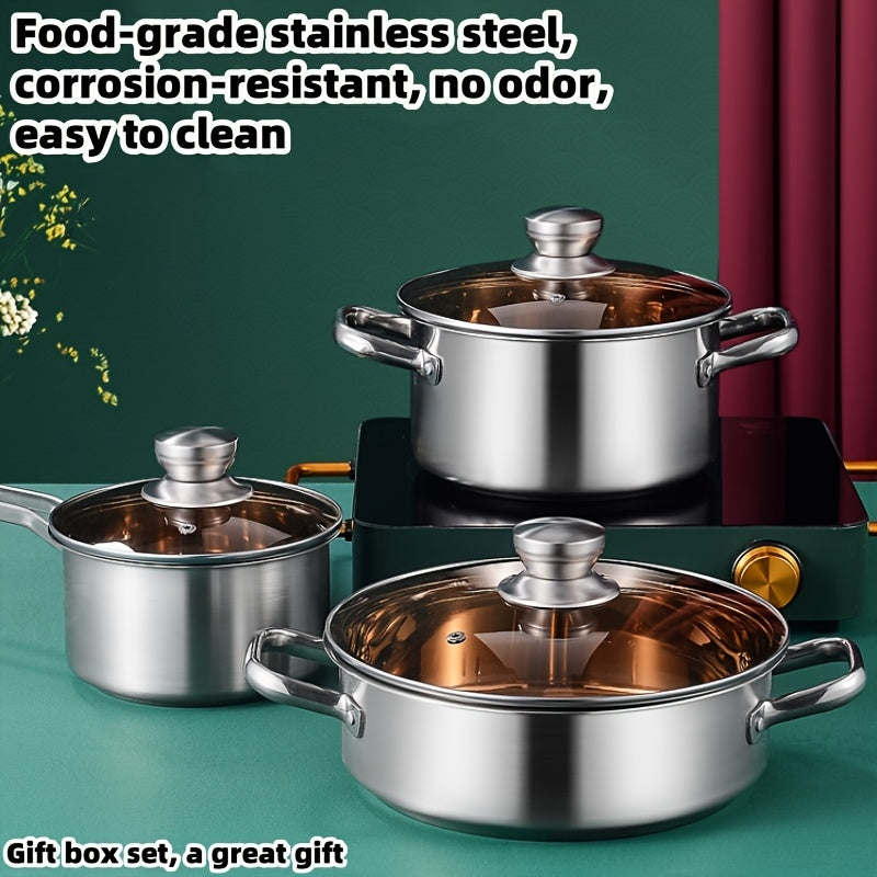 6-Piece Stainless Steel Cookware Set with Pots and Lids for Kitchen Cooking