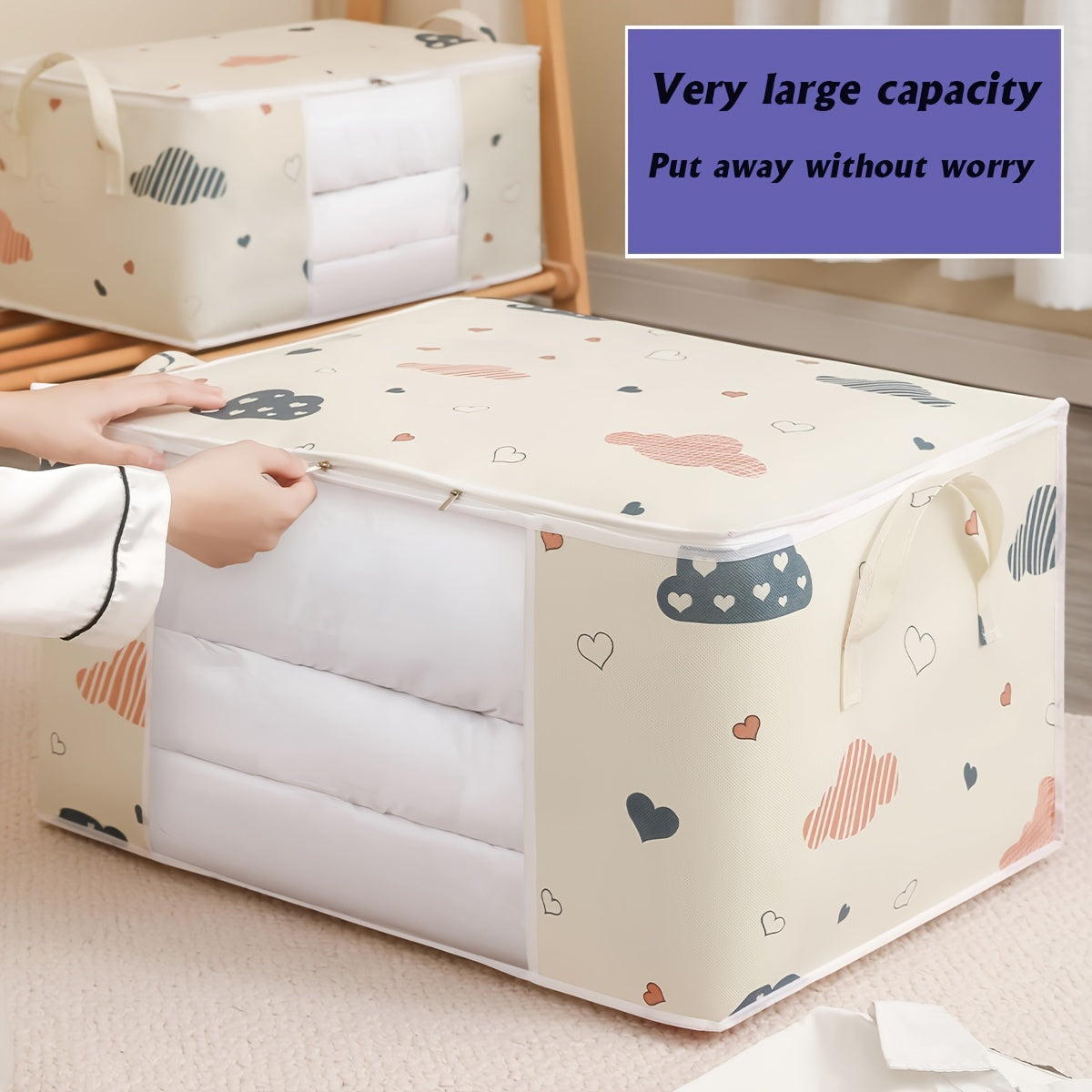 Large Capacity Fabric Wardrobe Storage Bag with Handles for Clothes and Quilts