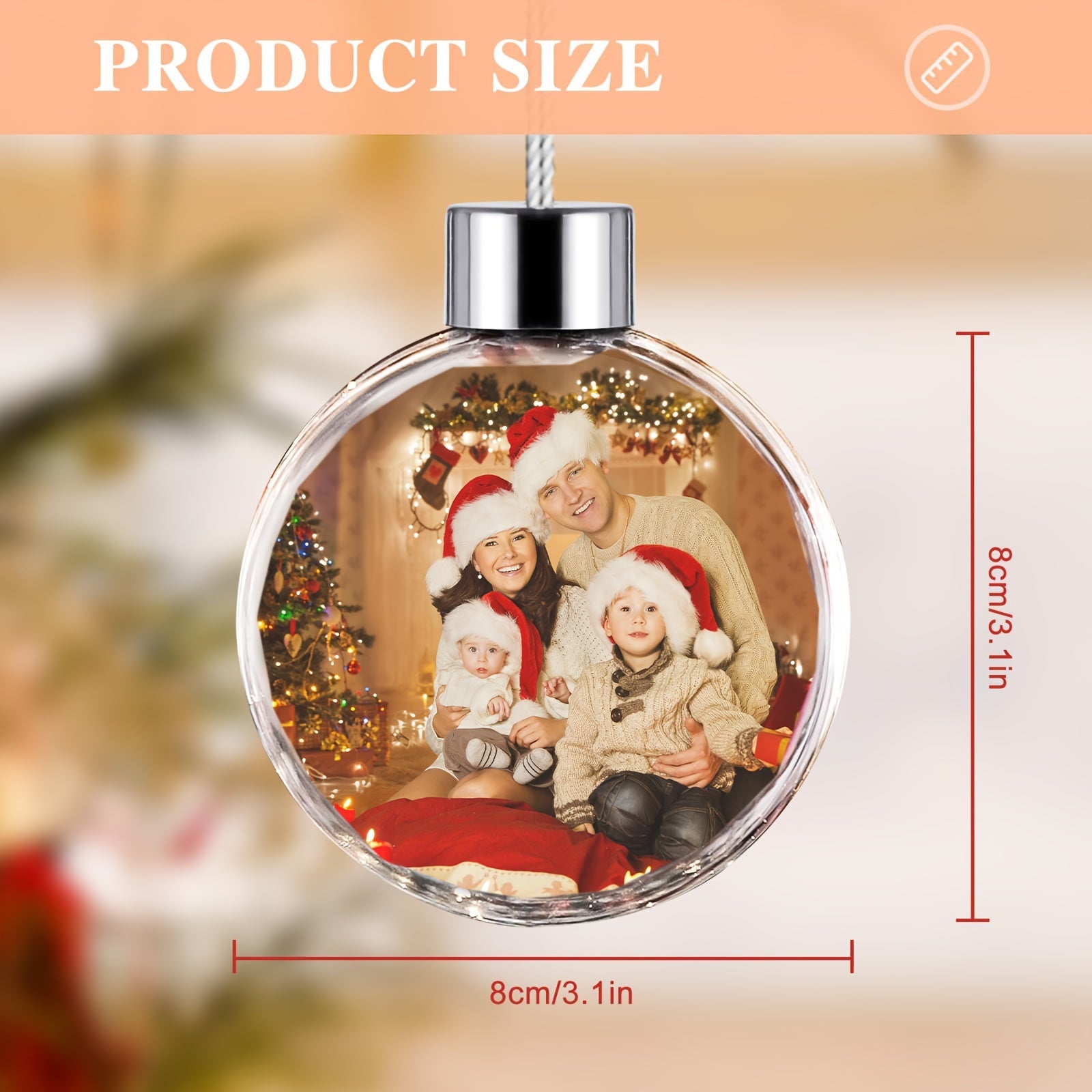 Personalized Photo Ornament for Christmas Tree Plastic Hanging Picture Sphere Holiday Decor Gift
