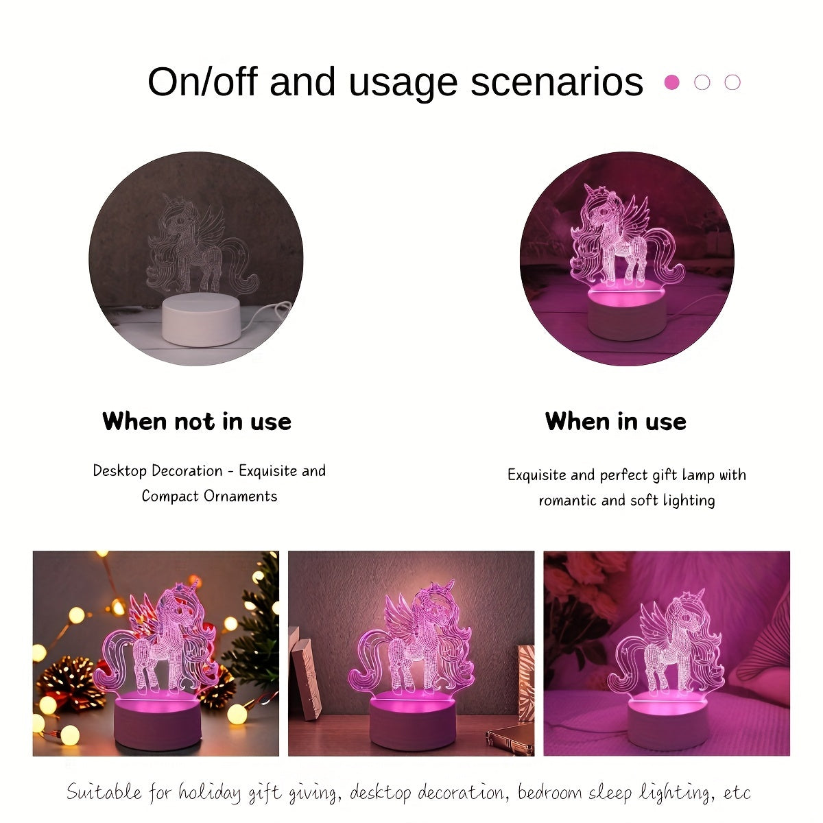 3D Unicorn Night Light USB Desk Lamp for Kids and Adults with Switch
