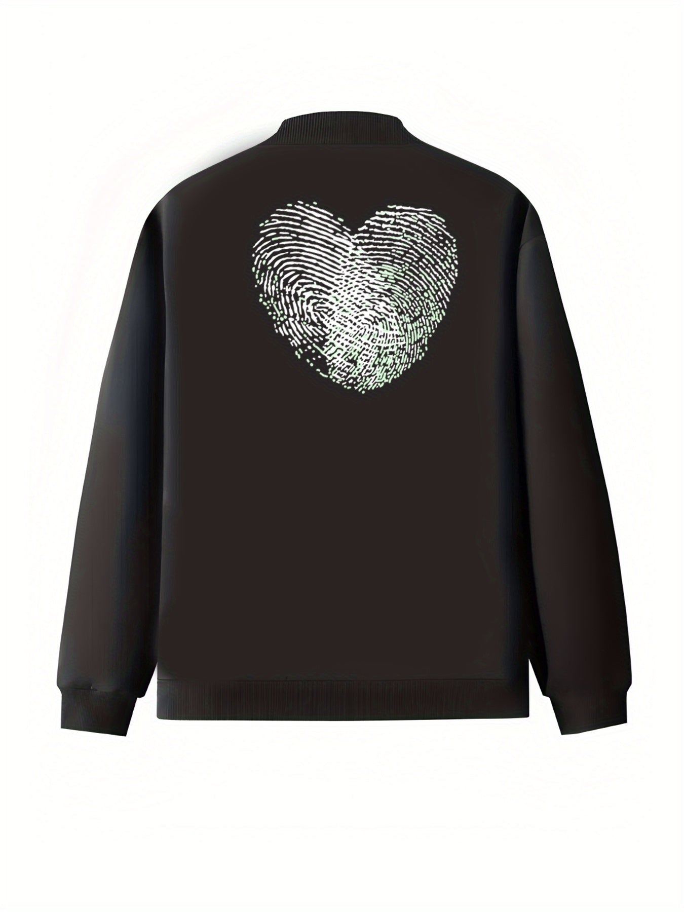 Plus Size Women's Casual Baseball Collar Jacket Black Green Print Long Sleeve Coat