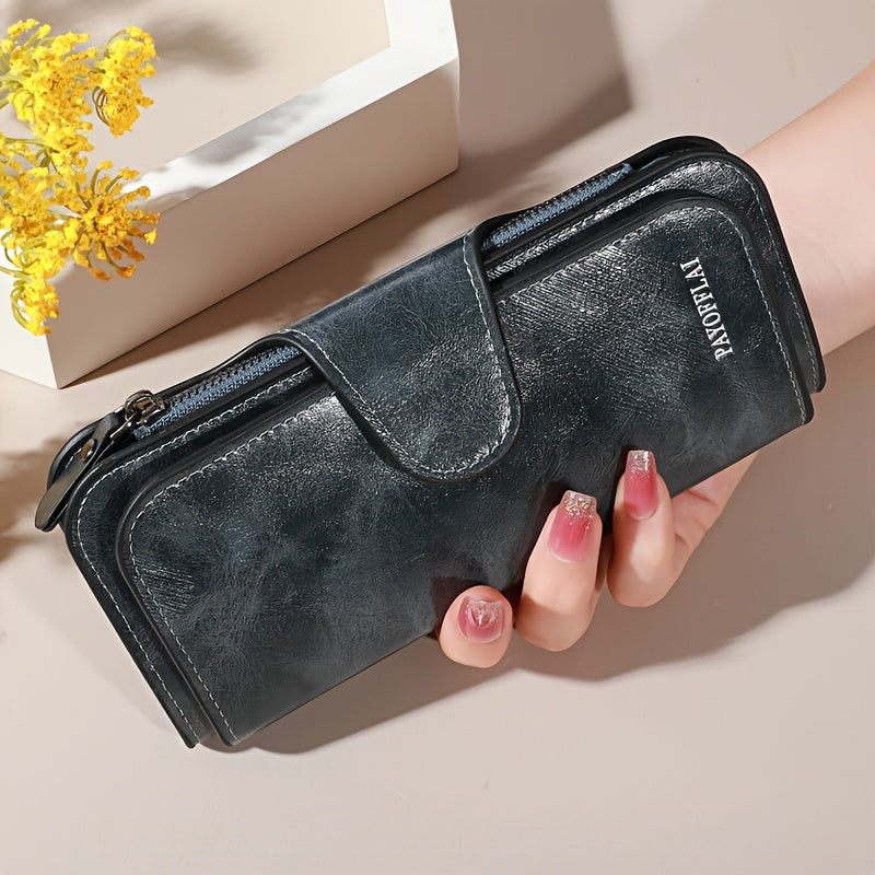 Billetera vintage para hombre con compartimentos con cremallera, tarjetero y monedero en rojo, negro o teal