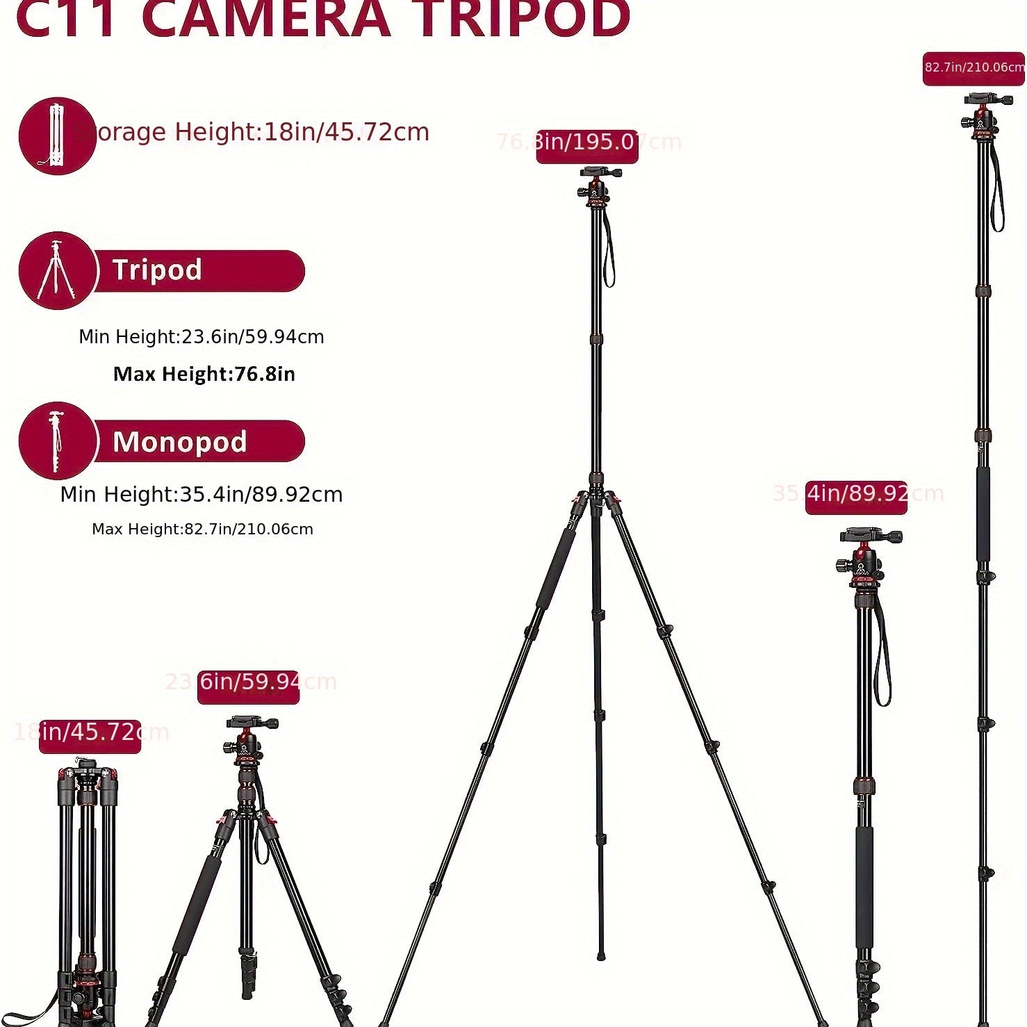 Professional Tripod Set with 210cm Camera Stand and Monopod for Photography and Travel