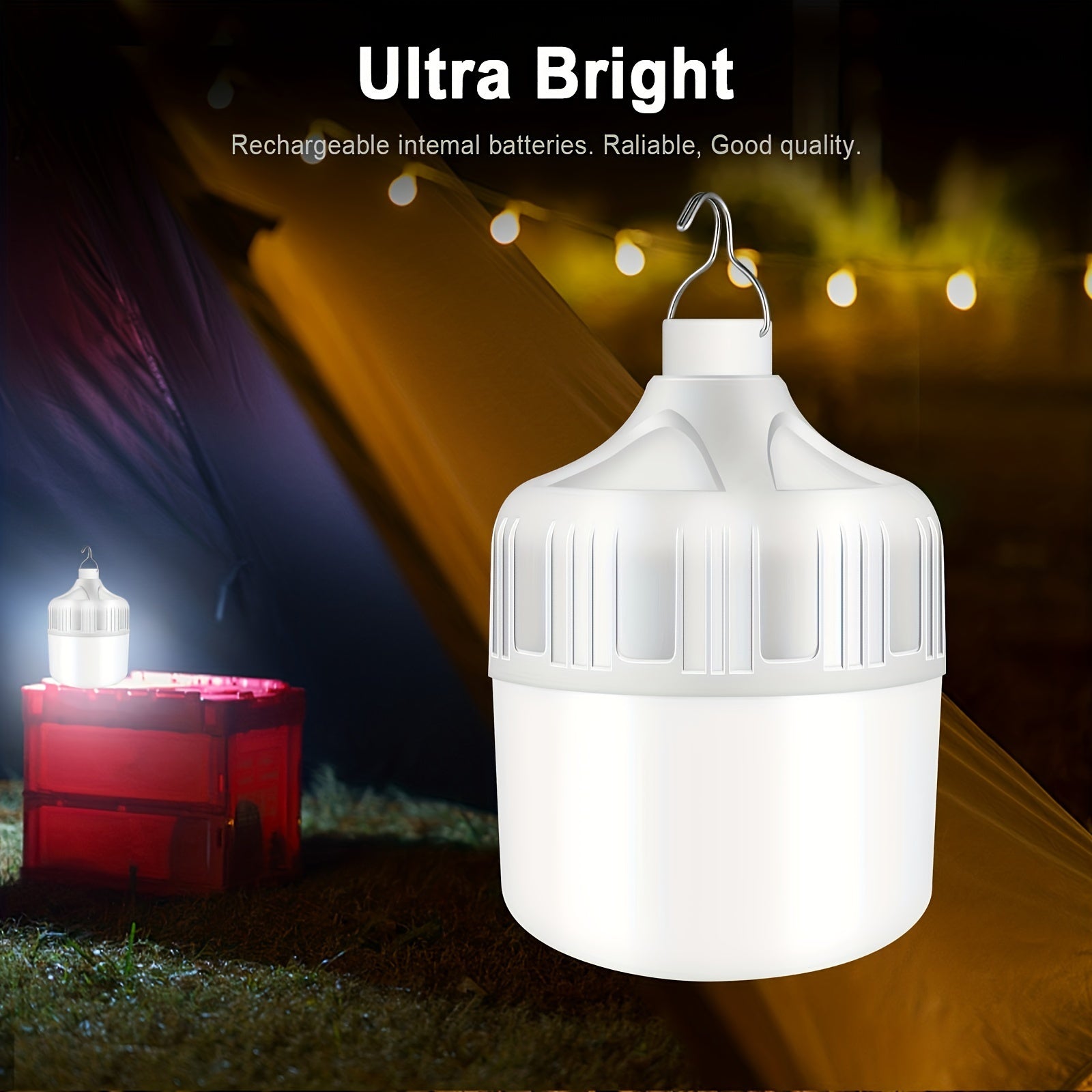 Ultra Bright USB Rechargeable LED Light Bulb with Hook for Camping and Emergency Use