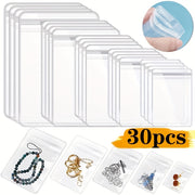 Set of 30 Clear PVC Jewelry Pouches with Zip Lock Closure for Earrings Necklaces and Bracelets Storage