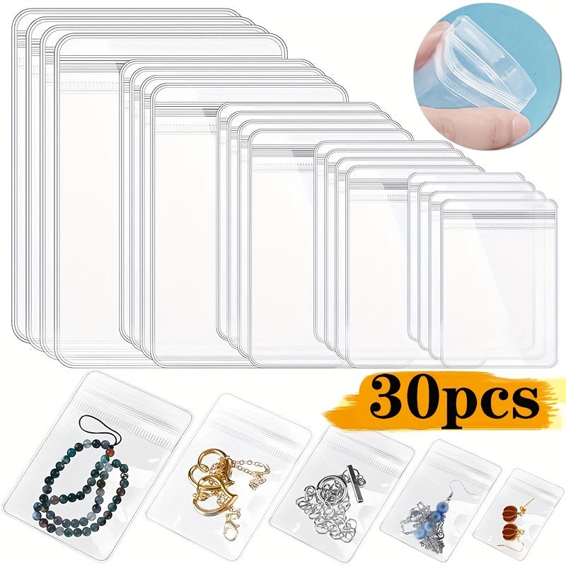 Set of 30 Clear PVC Jewelry Pouches with Zip Lock Closure for Earrings Necklaces and Bracelets Storage