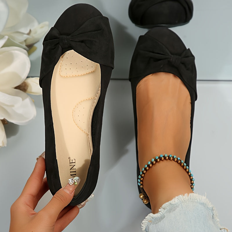 Ayollar uchun tekis poyabzal, Kelebek tugmasi uslubi, charm, qulay, qora