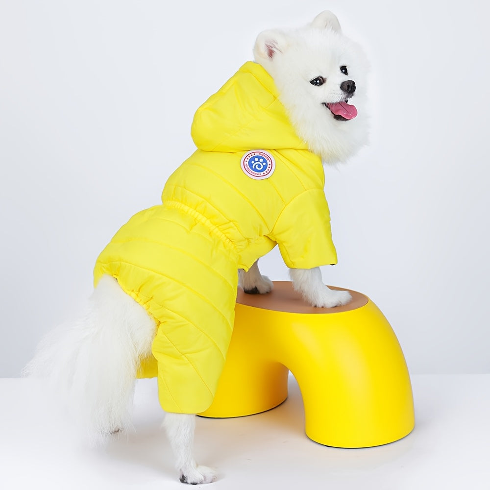 Waterproof Winter Dog Jacket for Small to Medium Breeds Yellow Hooded Insulated Coat