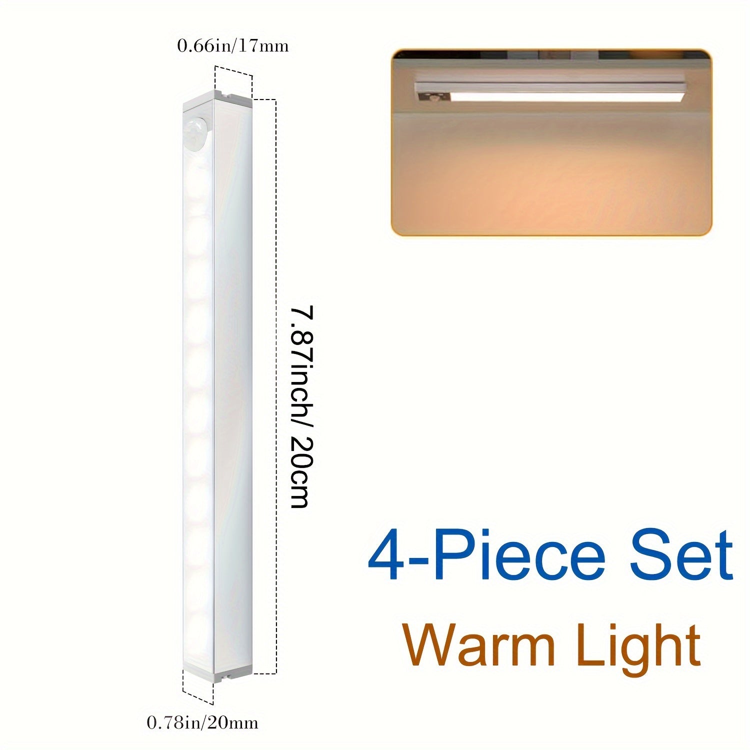 4-Pack Wireless Under Cabinet Lights with Motion Sensor USB Rechargeable LED for Kitchen Bedroom Nursery