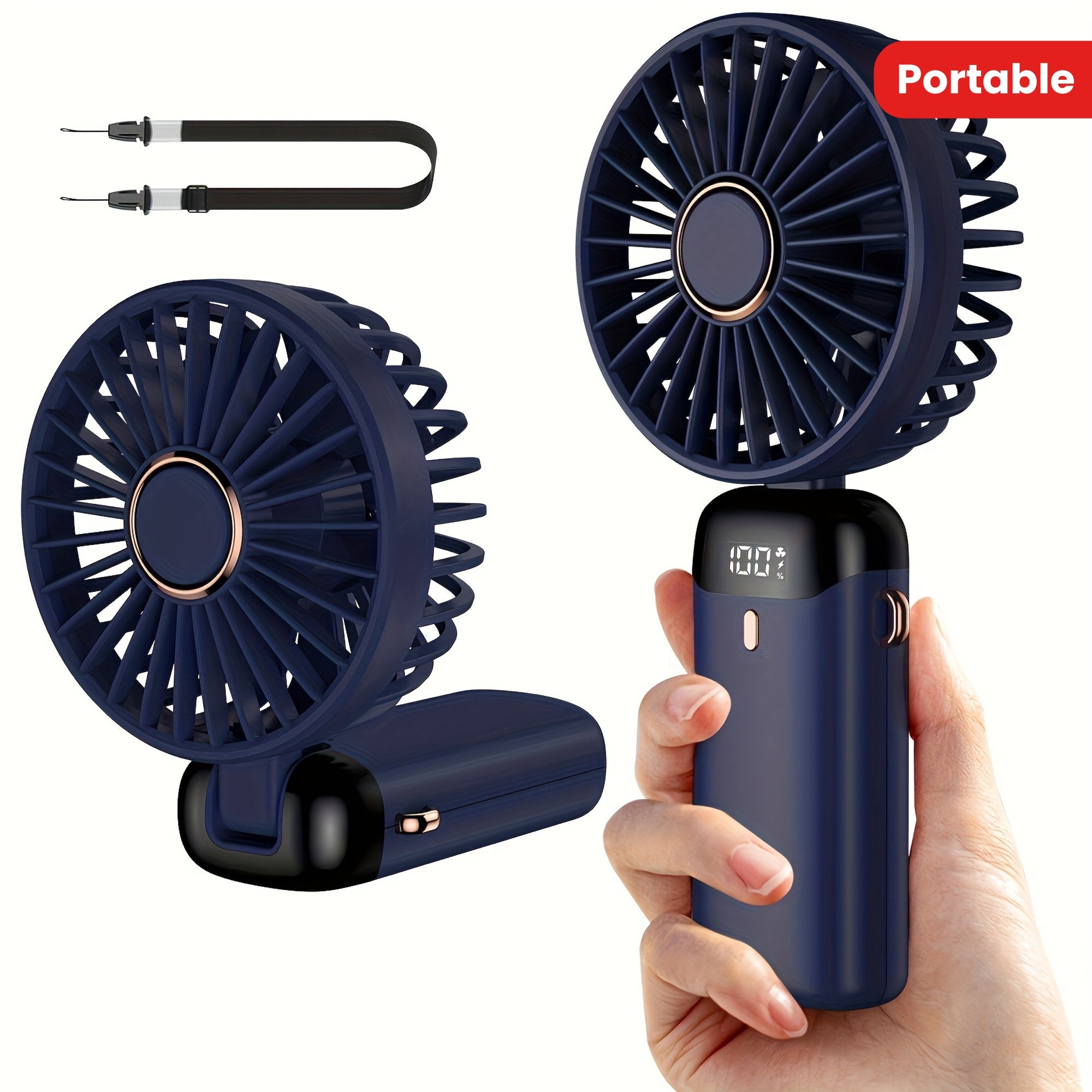 Mini USB Rechargeable Fan with 5-Speed Touch Control and LED Display for Travel and Home