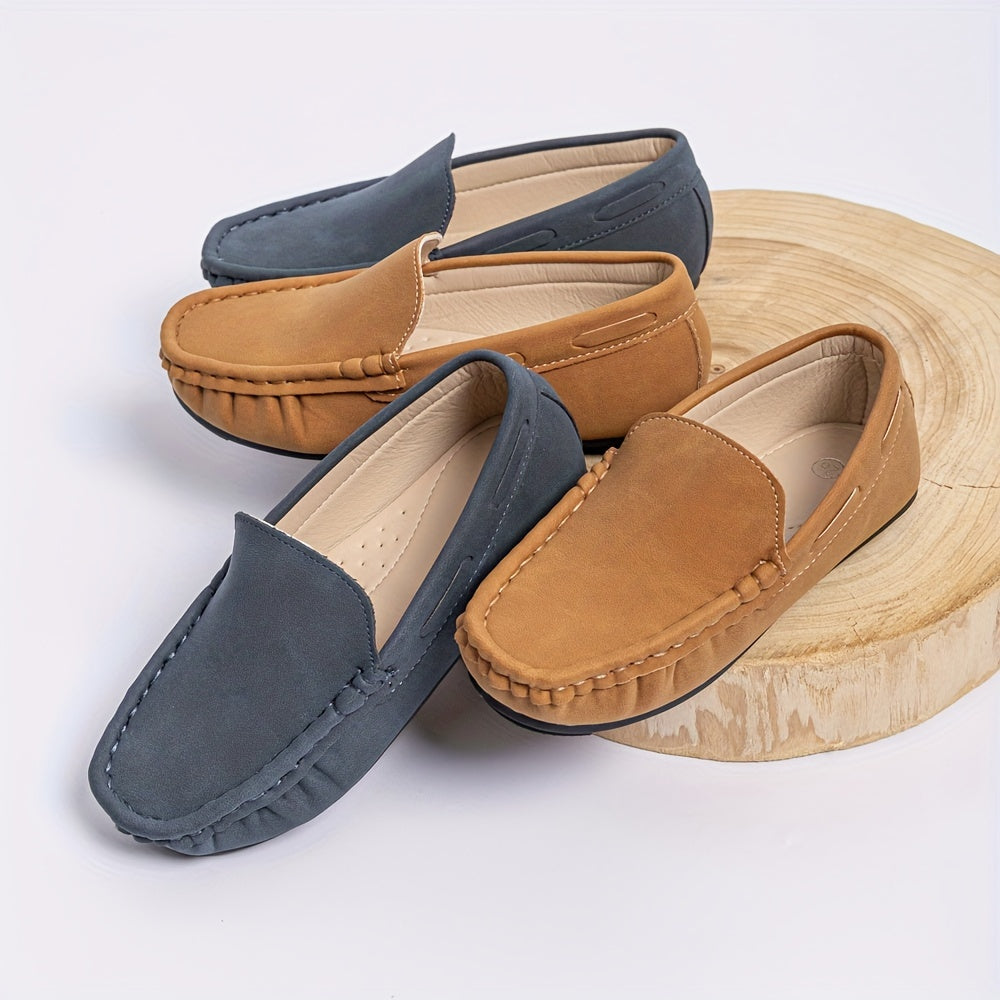 Boys Slip-On Loafers in Black and Brown PU Formal Casual All-Season