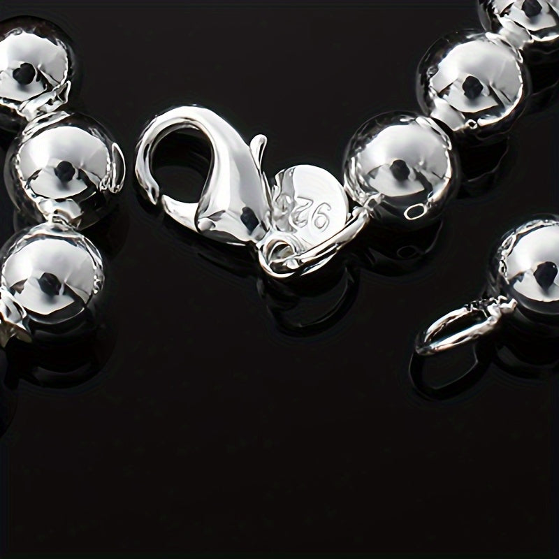 Sterling Silver Beaded Necklace 8mm Hollow Beads Unplated Jewelry Gift