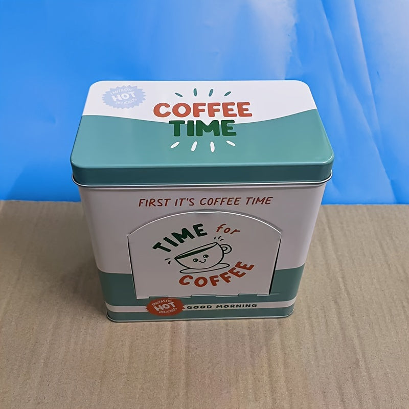 Vintage Amerika uslubidagi metall qahva konserva dispenseri, yon ochilishi va to'rtburchakli ish stoli saqlash qutisi, uy va ofisda foydalanish uchun.