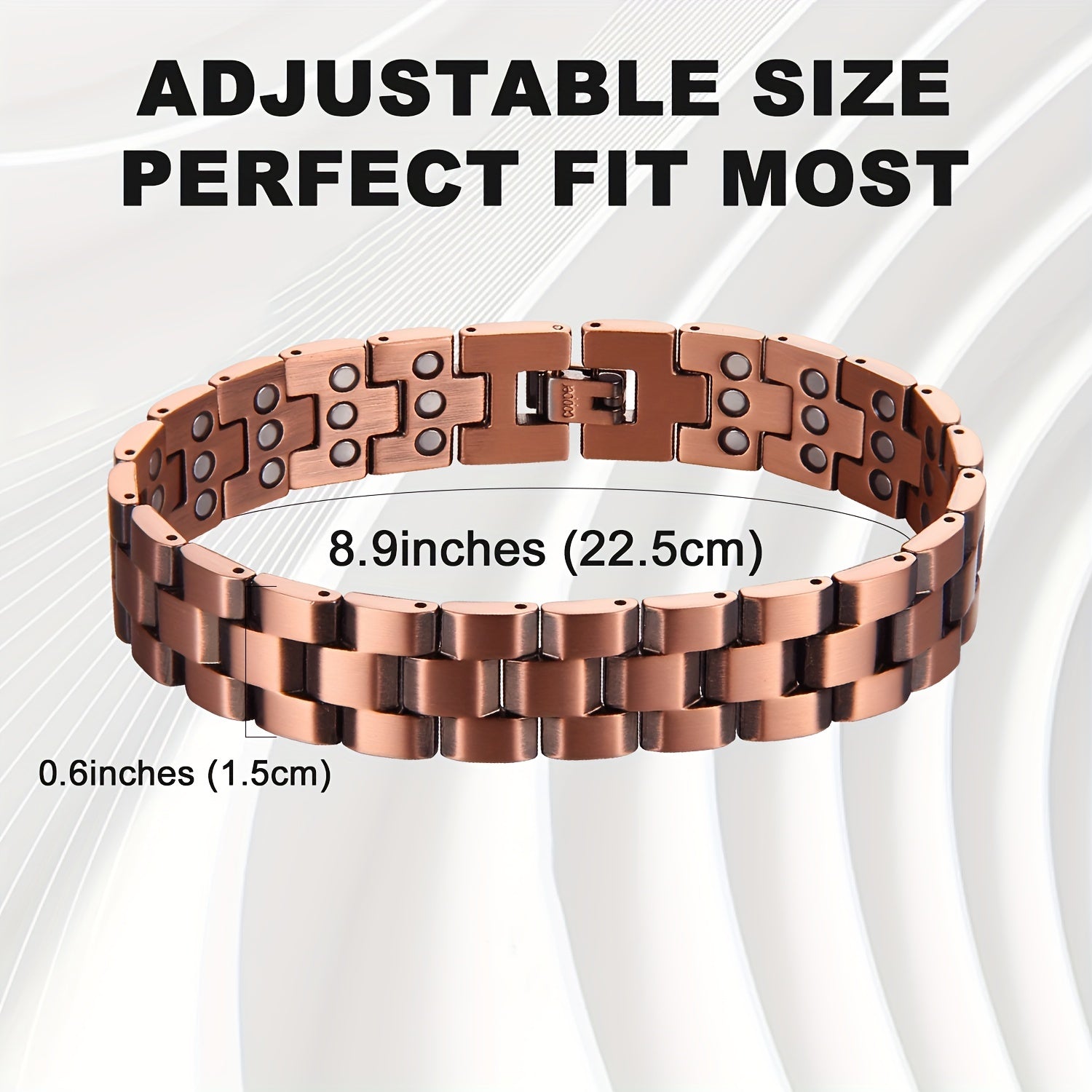 Men's Copper Bracelet Adjustable Magnetic Jewelry with 3 Rows and 3500 Gauss