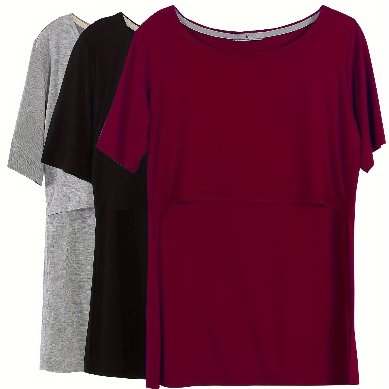 Women's Maternity Short Sleeve T-Shirts Set for Breastfeeding Summer Polyester Solid