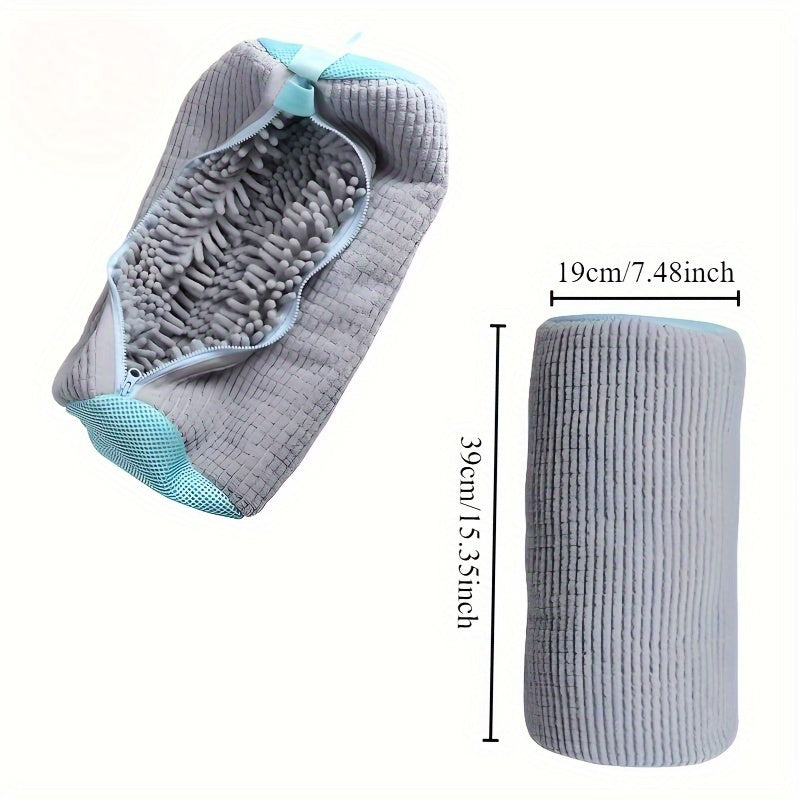 Gray Laundry Bag with Zipper Durable Polyester and Knit Fabric for Clothes Storage