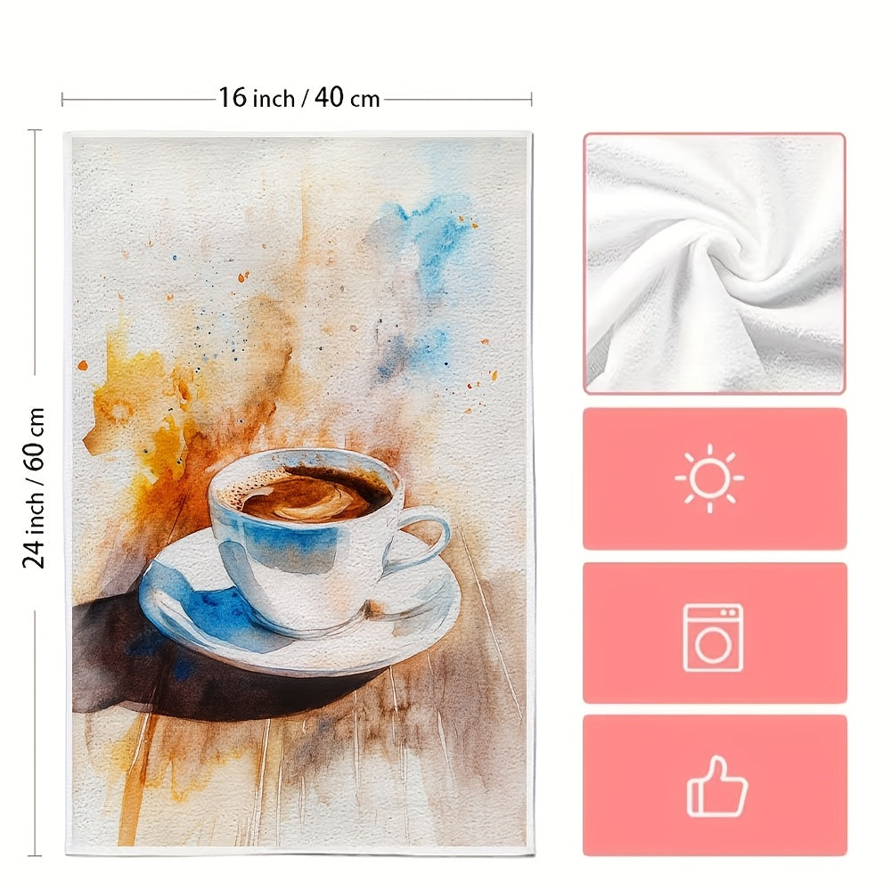 Set of 2 Coffee Design Kitchen Towels, Soft, Absorbent, 16x24 Inches