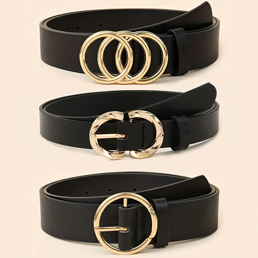 Набор из трех женских ремней из искусственной кожи с металлической пряжкой для повседневной и ежедневной носки