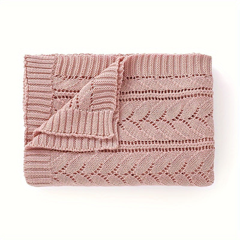 Knit Blanket Light Blue Camel Argyle Pattern Soft Cotton Versatile Stroller Cover