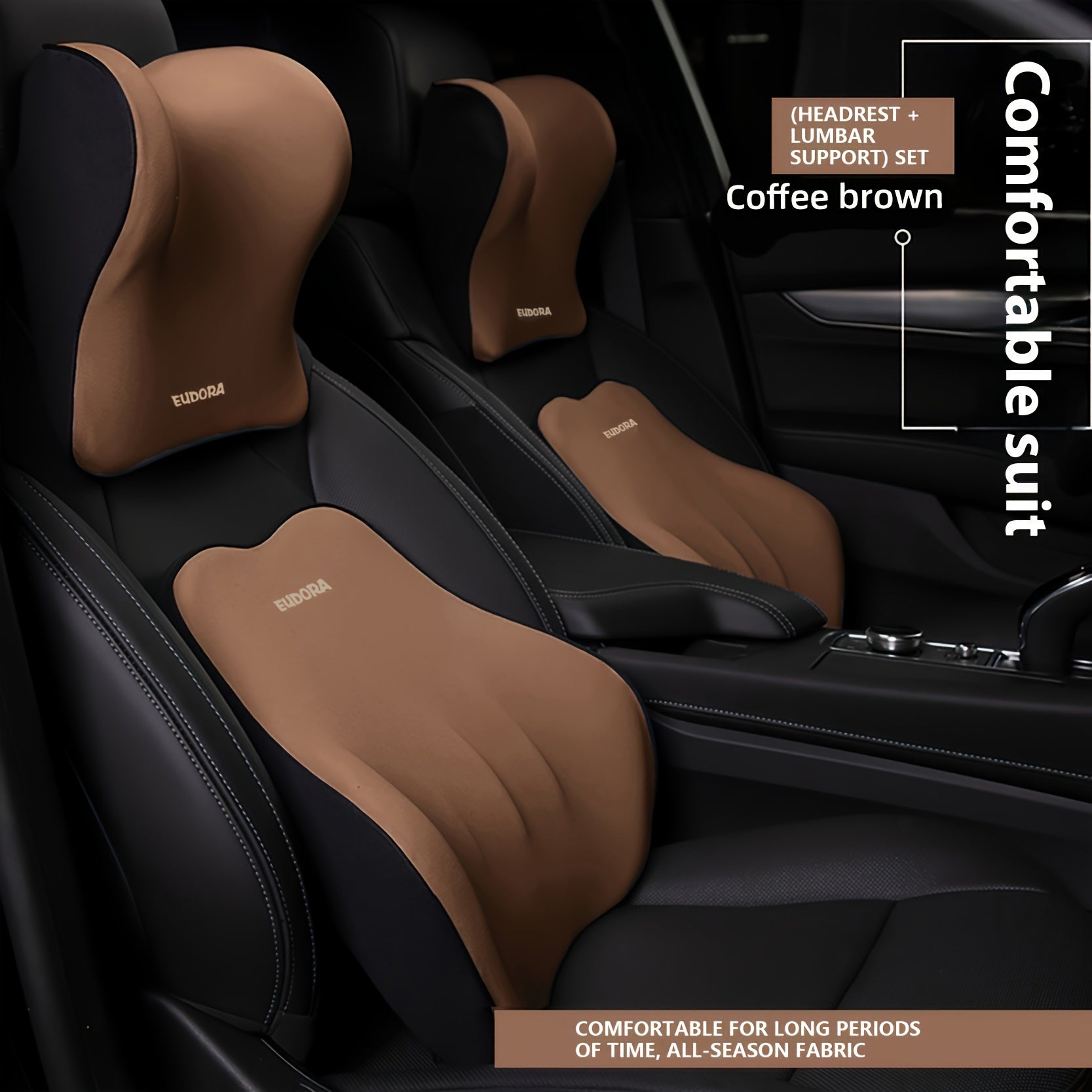 Conjunto de comodidad para asiento de coche con reposacabezas de espuma viscoelástica, almohada para el cuello y soporte lumbar