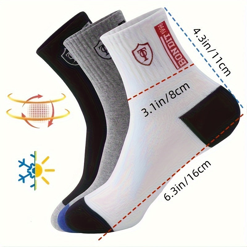 Men's Crew Socks 5 Pairs Breathable Soft Casual Knit Polyester Spandex Alphabet Pattern