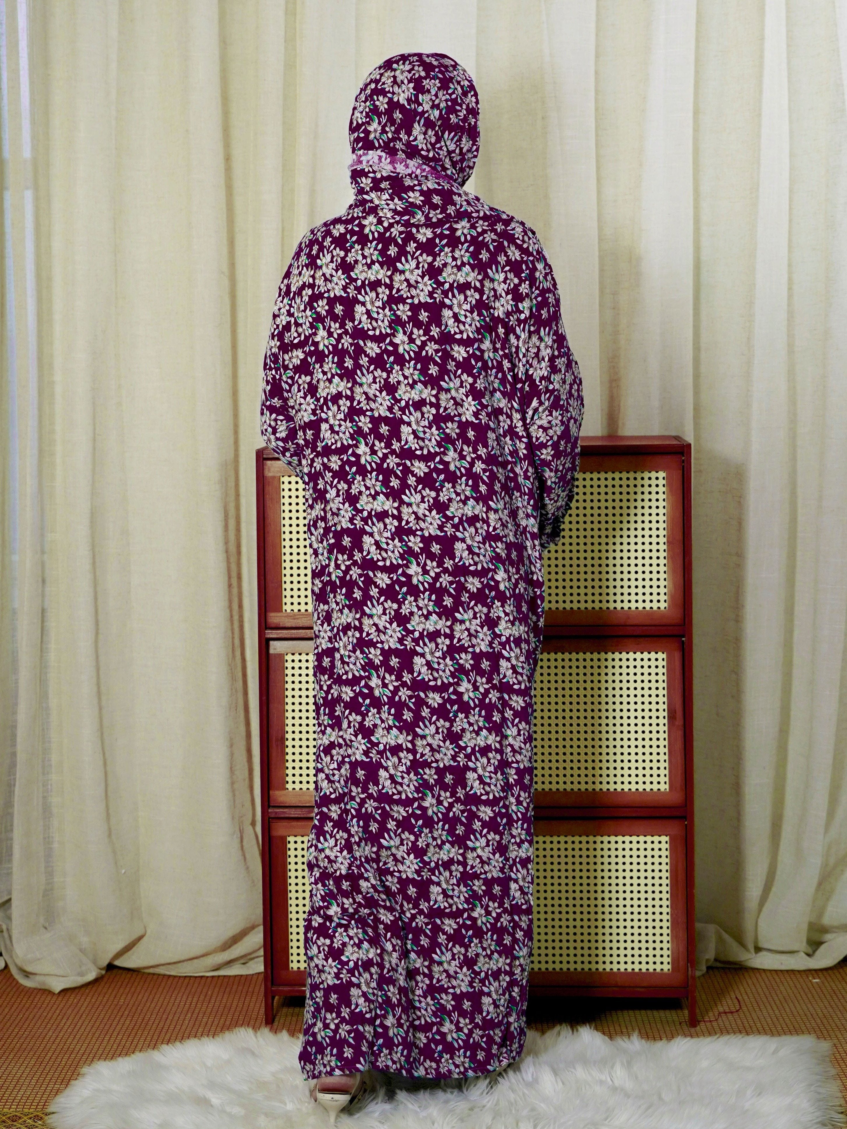 Plus Size Floral Maxi Dress Long Sleeve Hijab Cover-Up Women