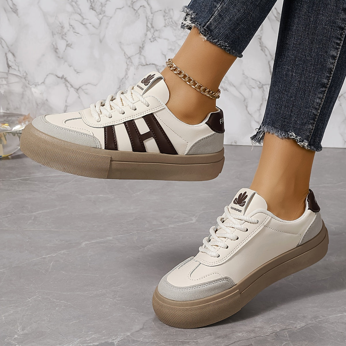 Women's Colorblock Sneakers with Lace-Up Closure and Soft Platform Sole